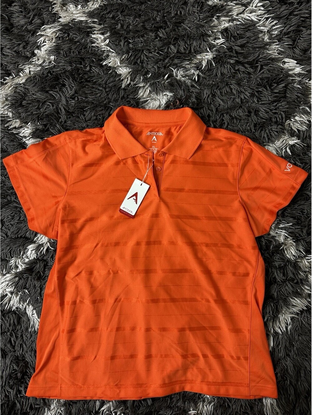 Antigua Womens XL Polo Shirt Short Sleeve Orange Textured Striped NWT